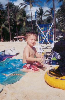 Paul playing in the sand outside the Hale Koa Hotel
